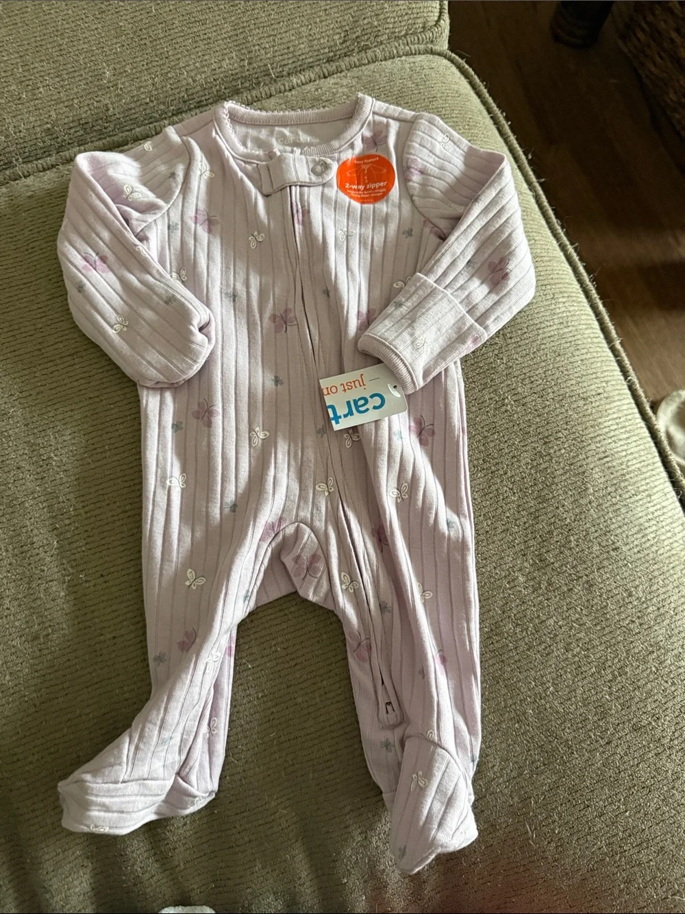 Carter's Light Purple Ribbed Footed One-Piece with Butterfly Print NWT Newborn